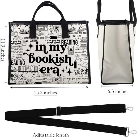 Bookish Canvas Tote Bag Reading Lover Gift Bookworm Shopper - Picture 2 of 7